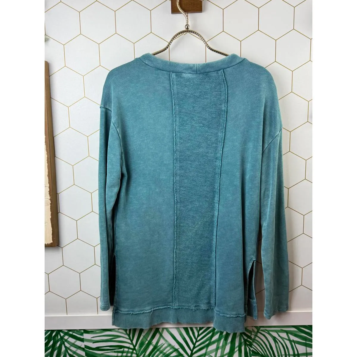 Pilcro from Anthropologie Teal Imogen Seamed Tunic Sweatshirt - Size - XS - Image 3