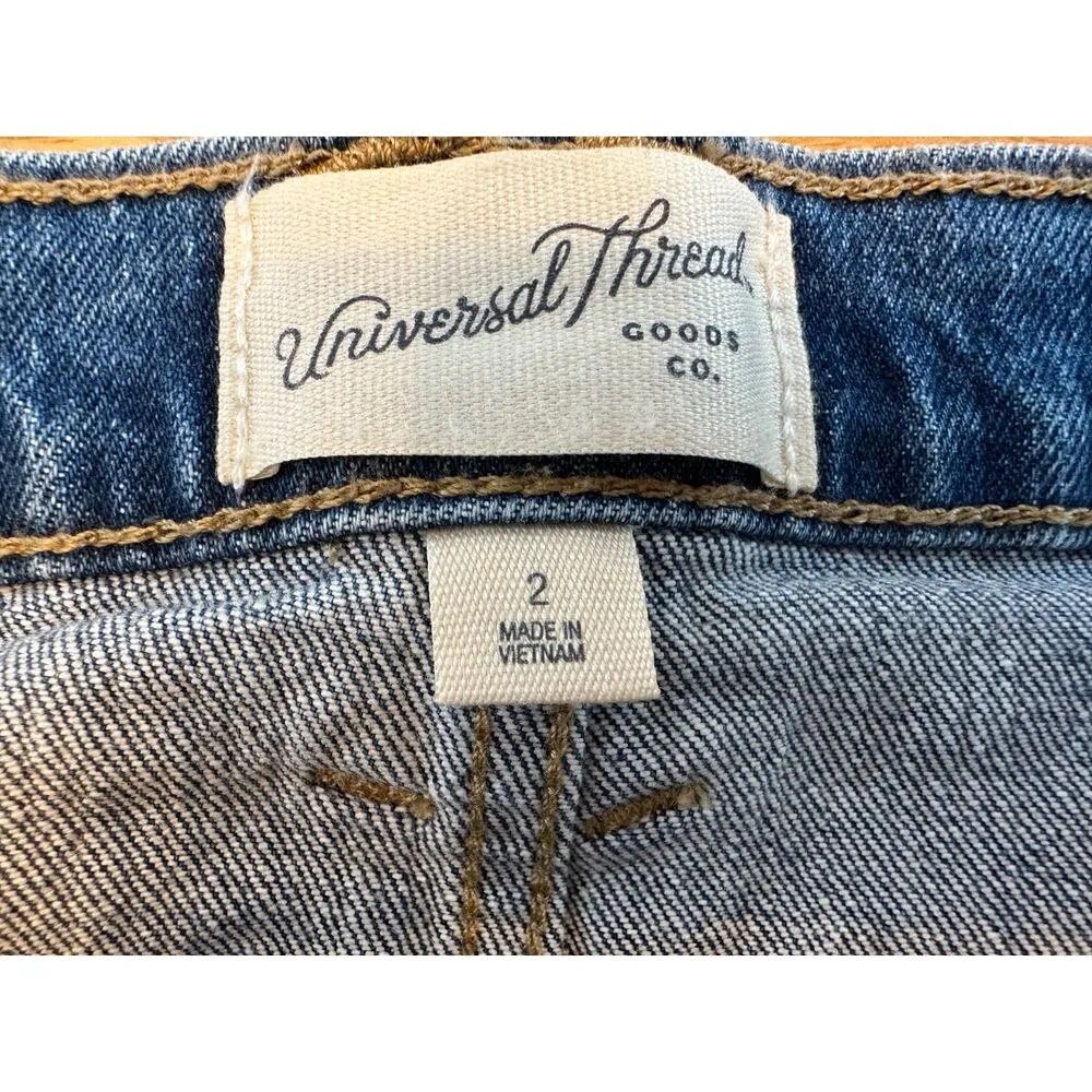 Universal Thread Denim Midi Skirt with Slit Raw Hem Size 2 - Image 3