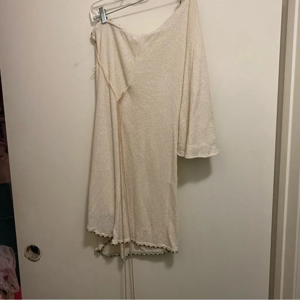 Intimately Free People Womens One Sleeve Mini Dress Ivory Gauze S Beaded Edges - Image 10