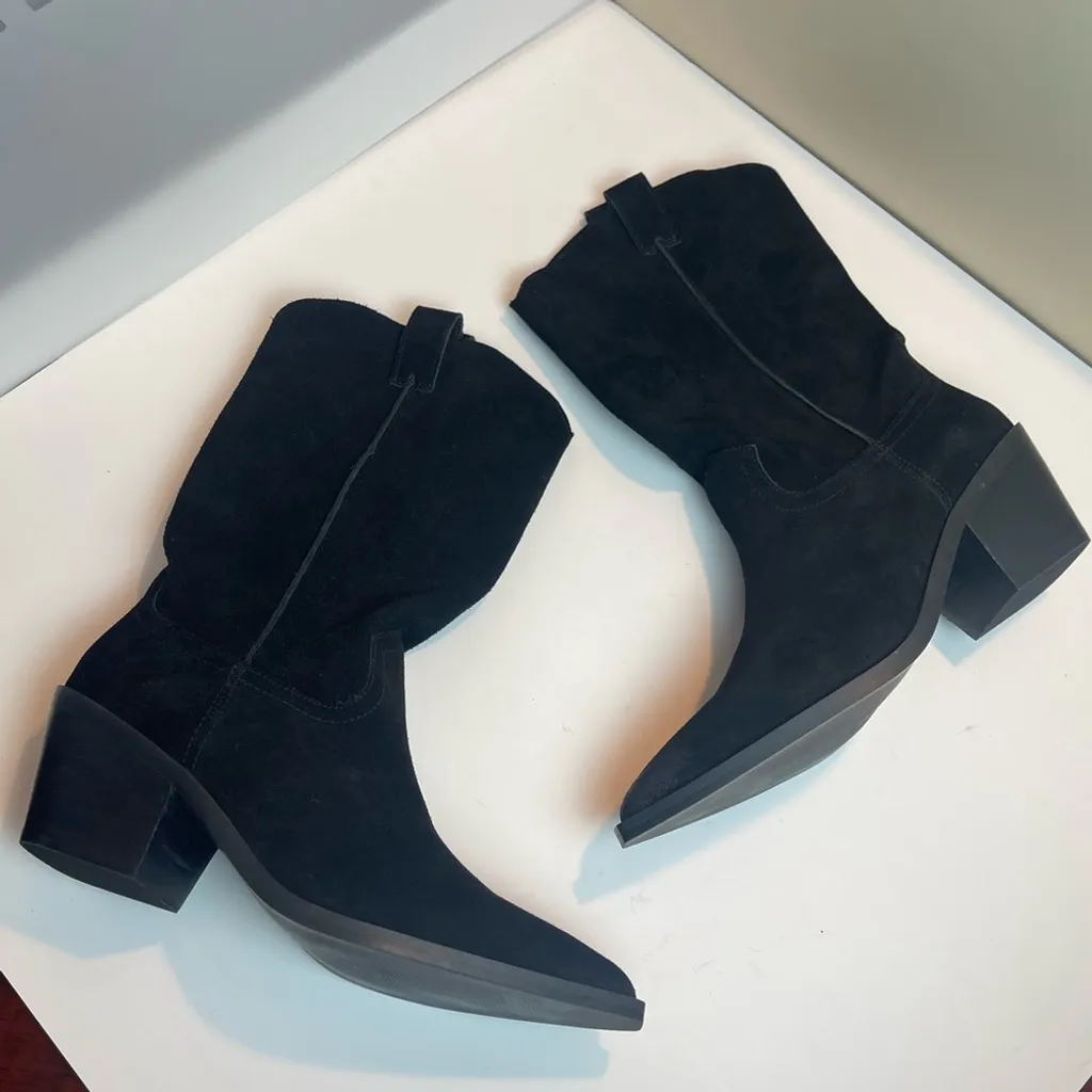 Steve Madden Stetson Black Suede Leather boots Western Cowgirl Country style 9 - Image 6