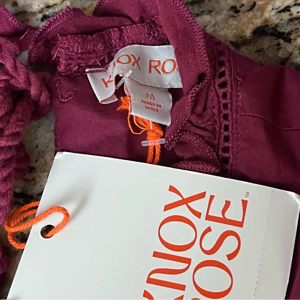 Knox Rose Burgundy Embroidered Peasant Blouse Women’s M Boho Cottagecore Hippie - Image 9