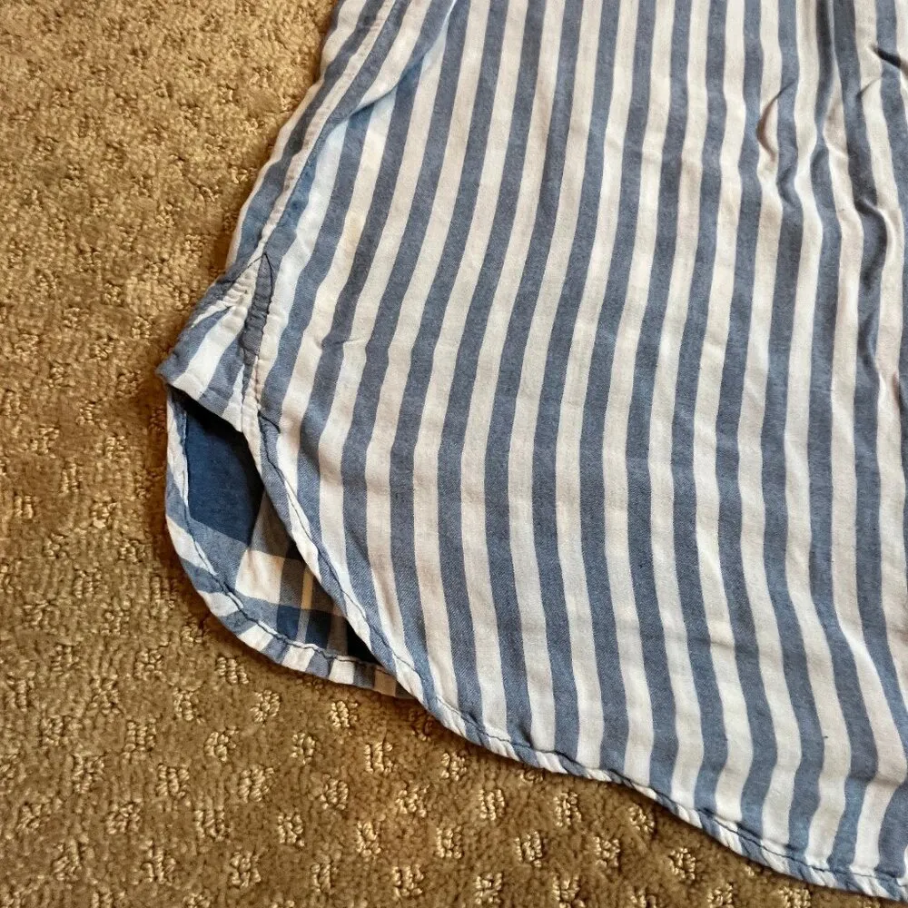 Anthropologie Cloth & Stone Blue White Striped Off Shoulder Shirt Dress SZ M - Image 13