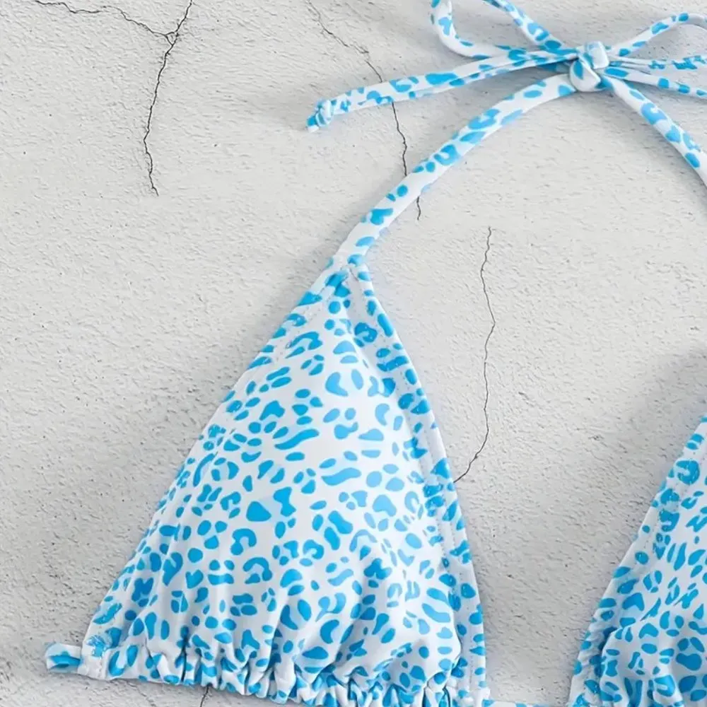 2 Piece Swimsuit, Halter Tide Side Triangle Bikini, Spaghetti Strap - Image 3