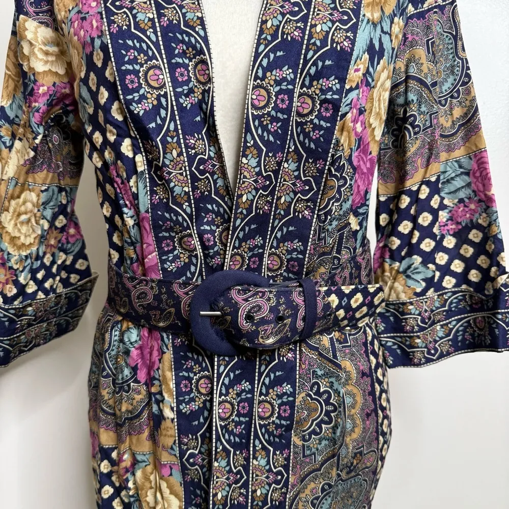 Vintage Lady Carol Petites Mixed Prints Open Front Jacket Dress w/ Belt Sz 10 Blue - Image 2