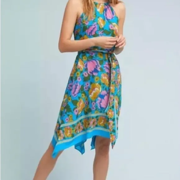 Anthropologie Lilka Dinan Halter Floral Dress Handkerchief Hem Fairy core whimsy - Image 4