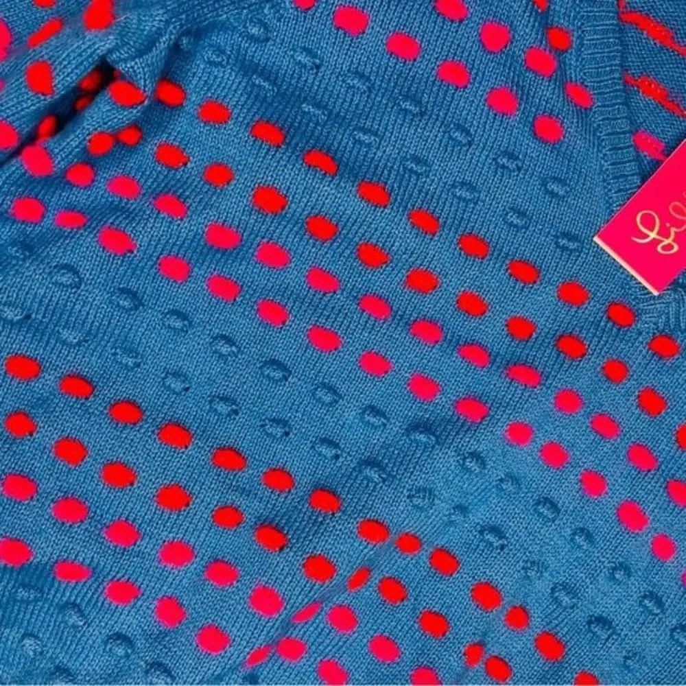 NWT Lilly Pulitzer Robena Sweater XL in Teal Blue Stripe pom poms sweater long s - Image 3