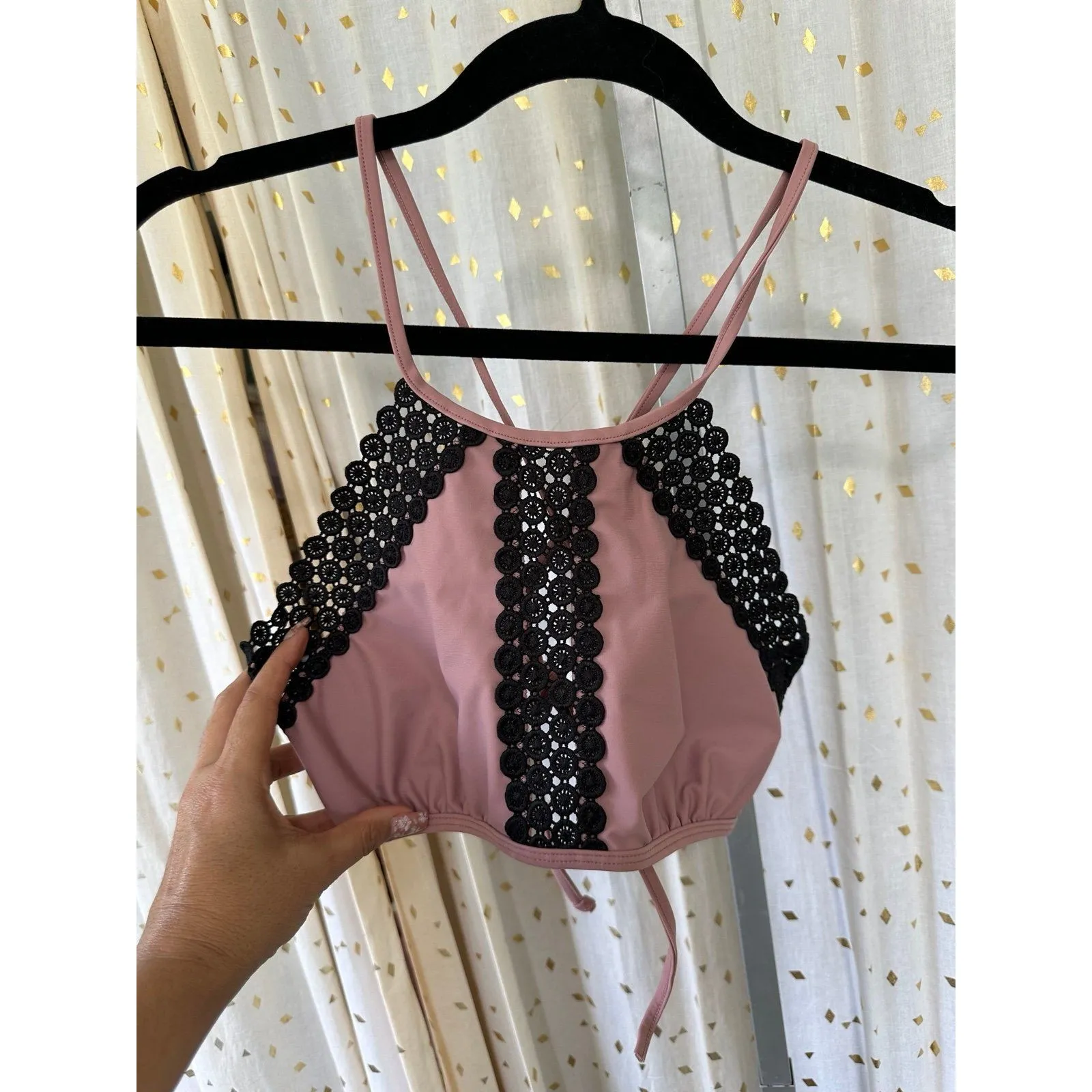 California Sunshine Macrame Crochet Lace High Neck Padded 2 Piece Bikini XL - Image 2