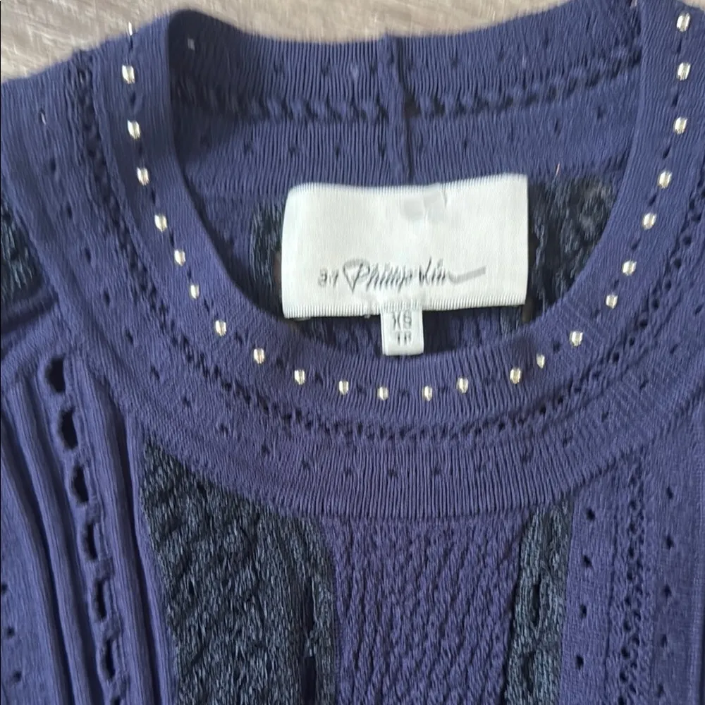 3.1 Phillip Lim Navy Lace Blue Long Sleeve Mini Dress - Image 6