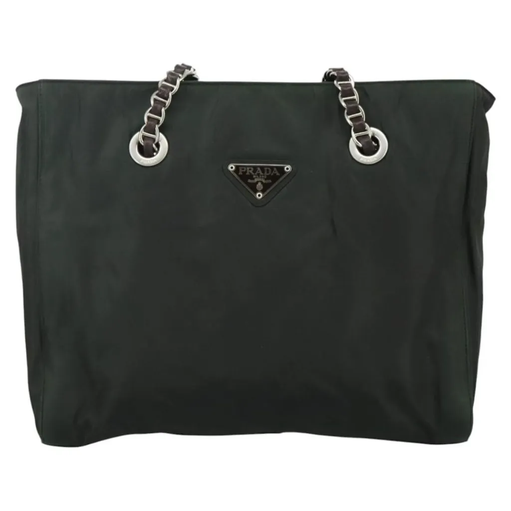 Chain Shoulder Bag Nylon Khaki Authentic - Image 4