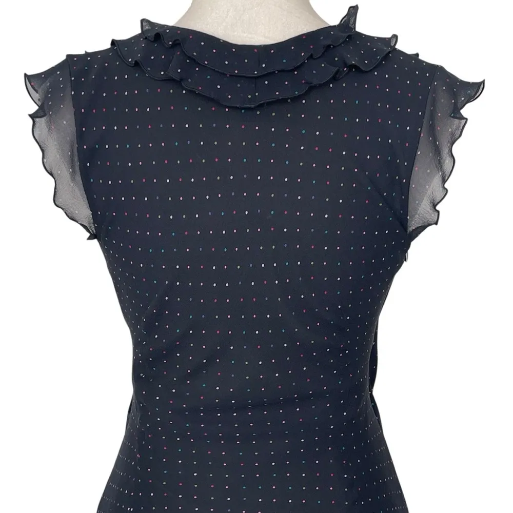 Express Vintage Y2K Micro Dot Silk Dress Women’s Size 5/6 Whimsigoth Fairycore Black - Image 6