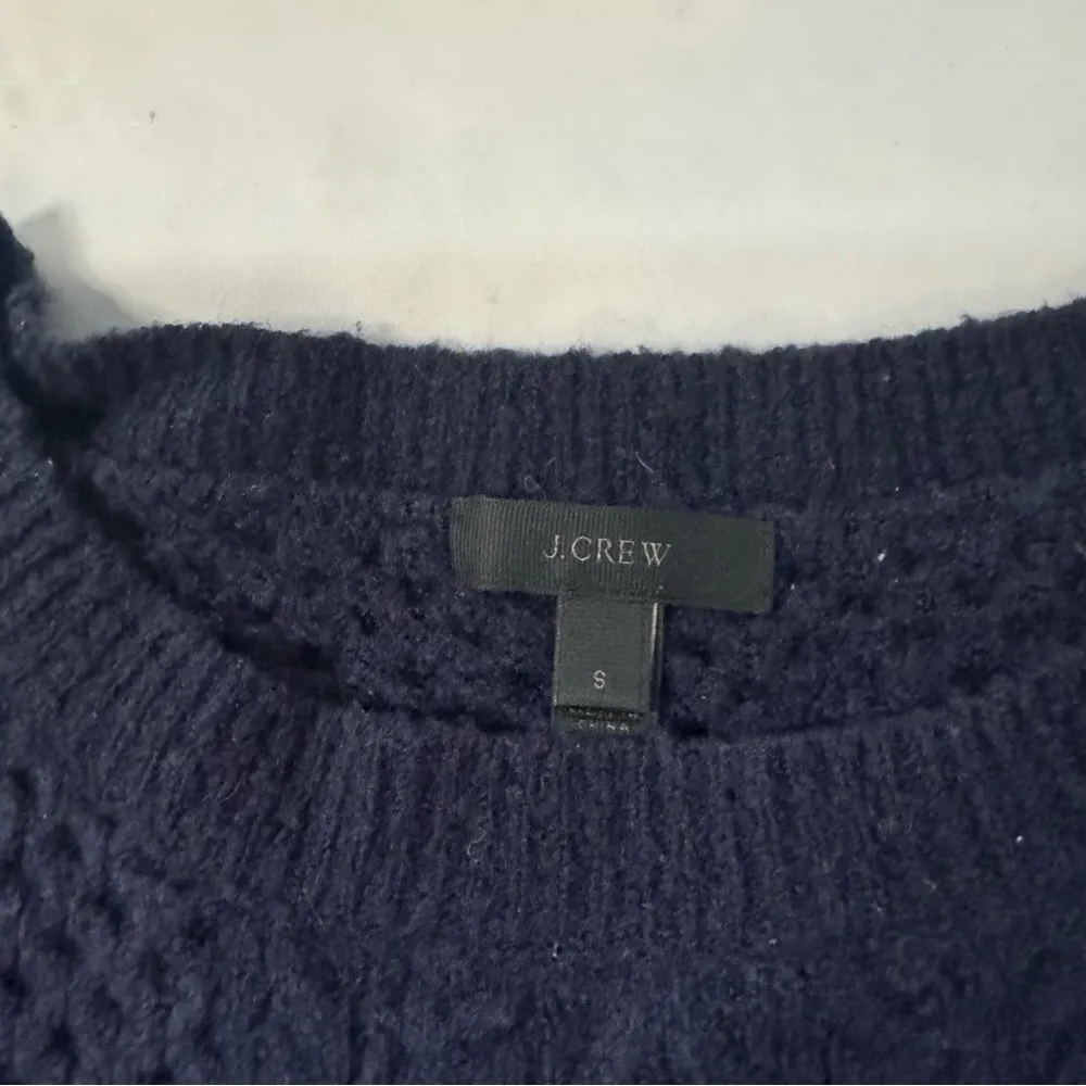 J Crew Cable Knit Ruffle Sleeve Navy Sweater Dress Size S Knee Length Preppy - Image 7