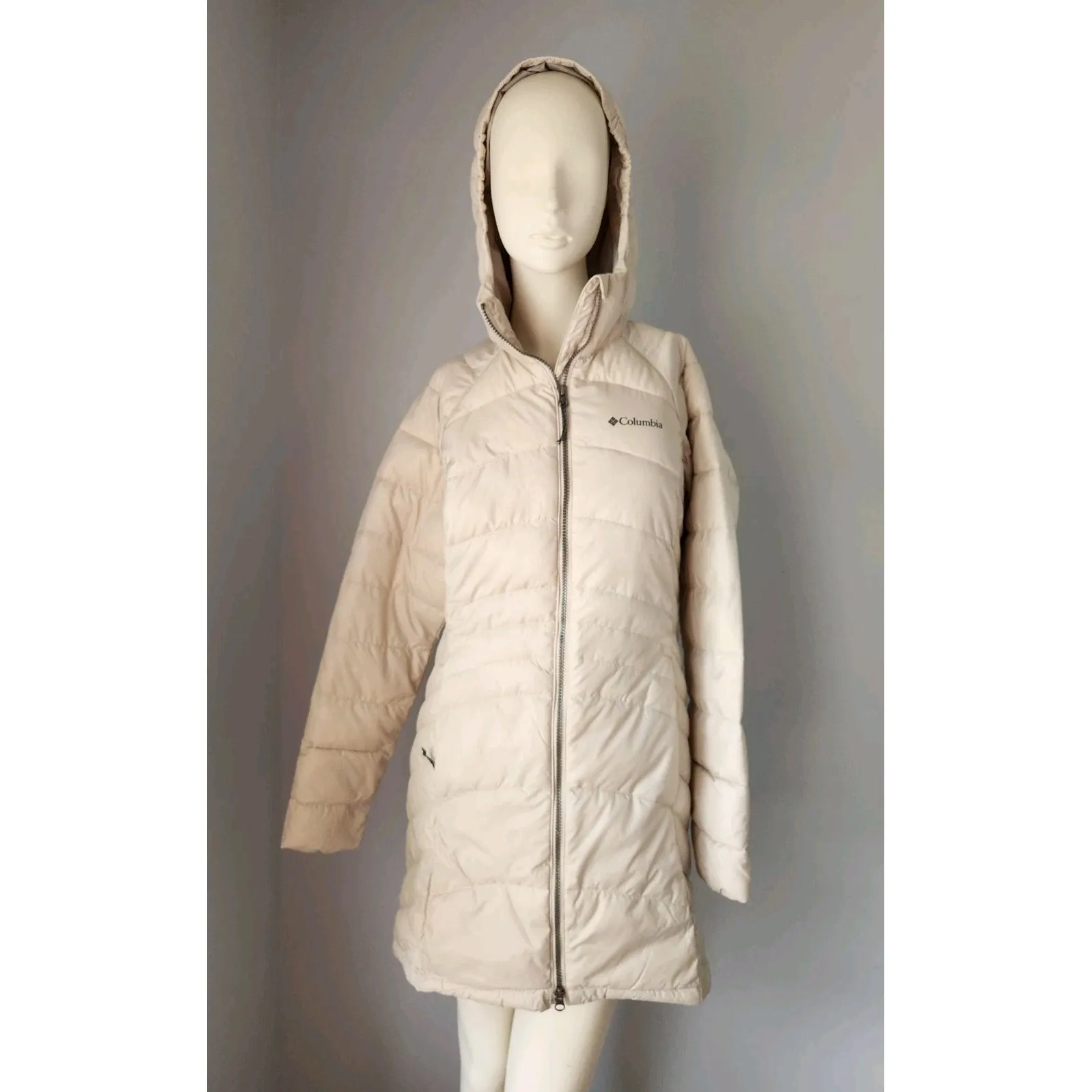 Columbia Karis Gale Long Hooded Puffer Jacket Off White Winter Coat Sz‎ Small - Image 10