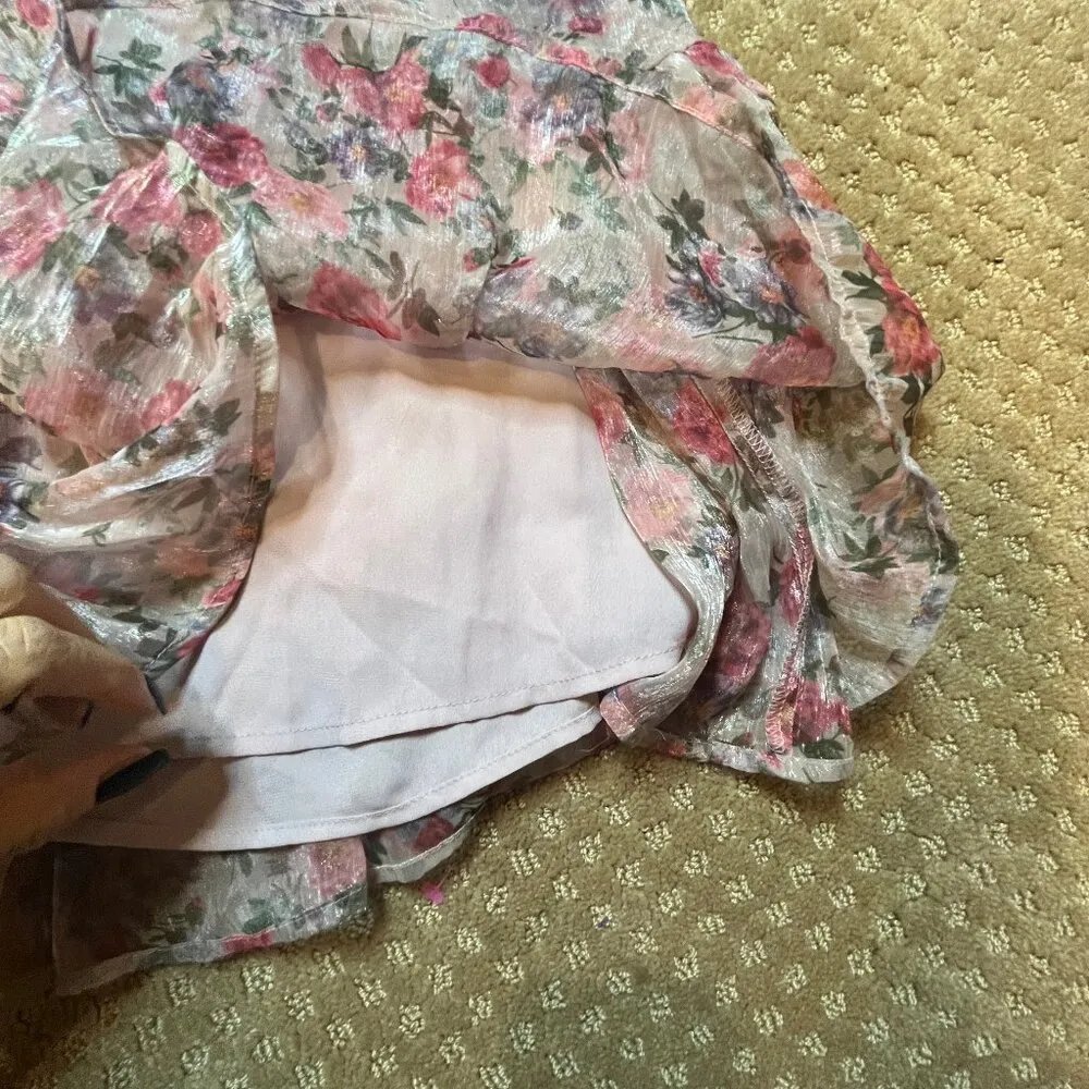 Floral Strapless Midi Dress Ruffle Peasant Prom SZ S Event Shower Wedding Fancy - Image 10