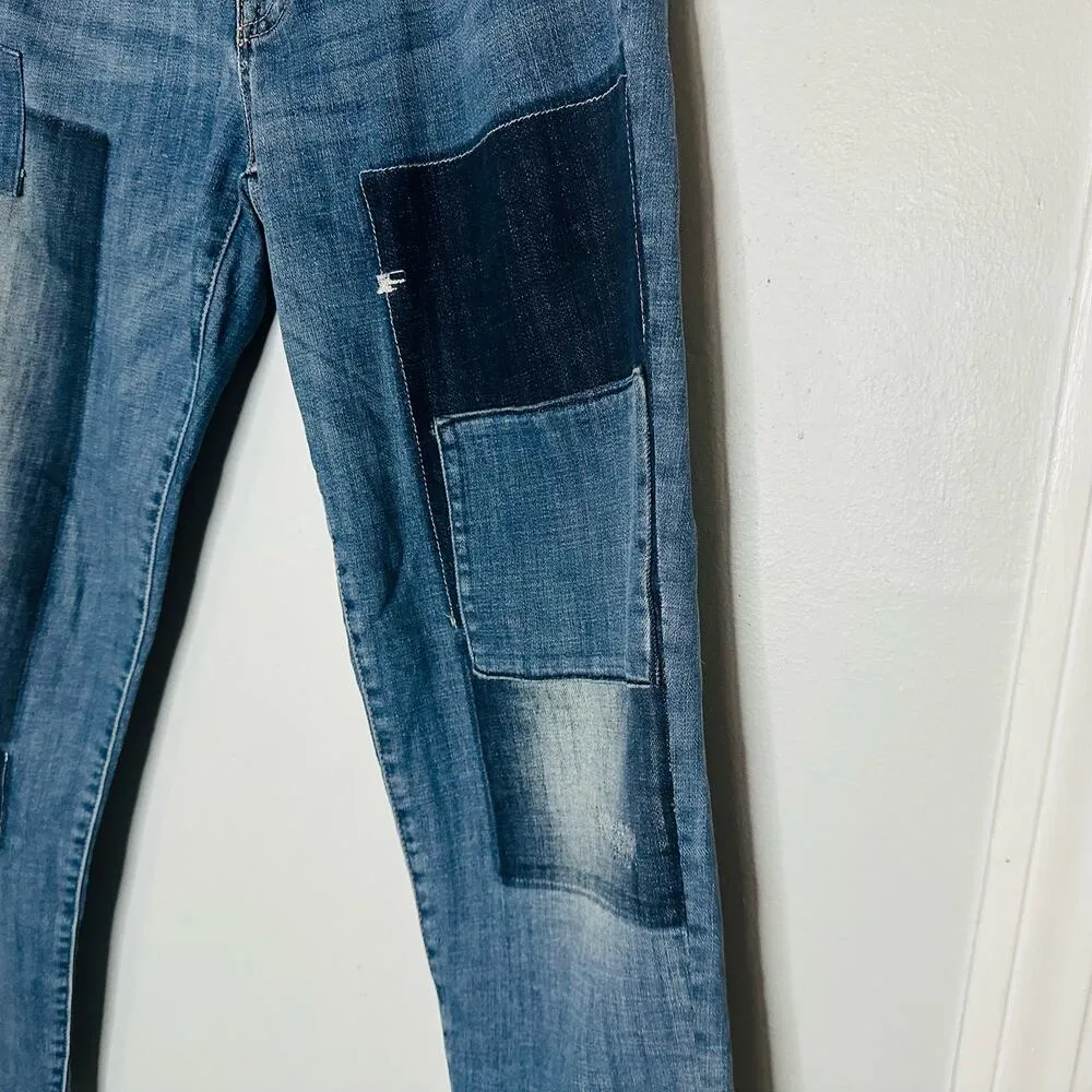 TOMMY HILFIGER Women's Medium Wash Patchwork Y2K Boyfriend Denim Jeans Size 8 - Image 3