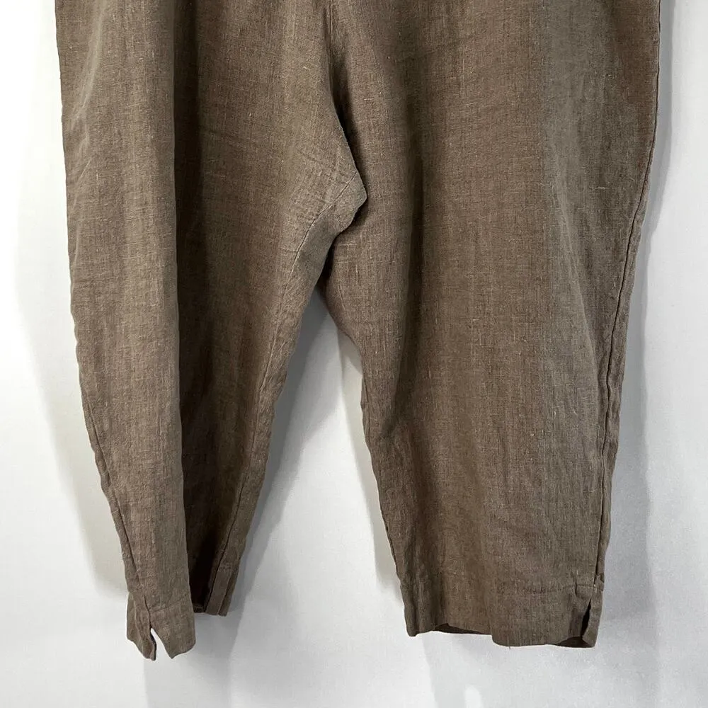 J. Jill Woven Linen Pants Neutrals Plus Size 4X Cropped Length Brown Lagenlook Tan - Image 3