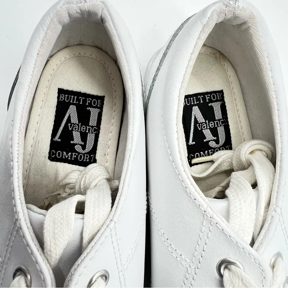 AJ Valenci Women's Low Rise Classic Lace Up White Leather Casual Sneakers - Image 6