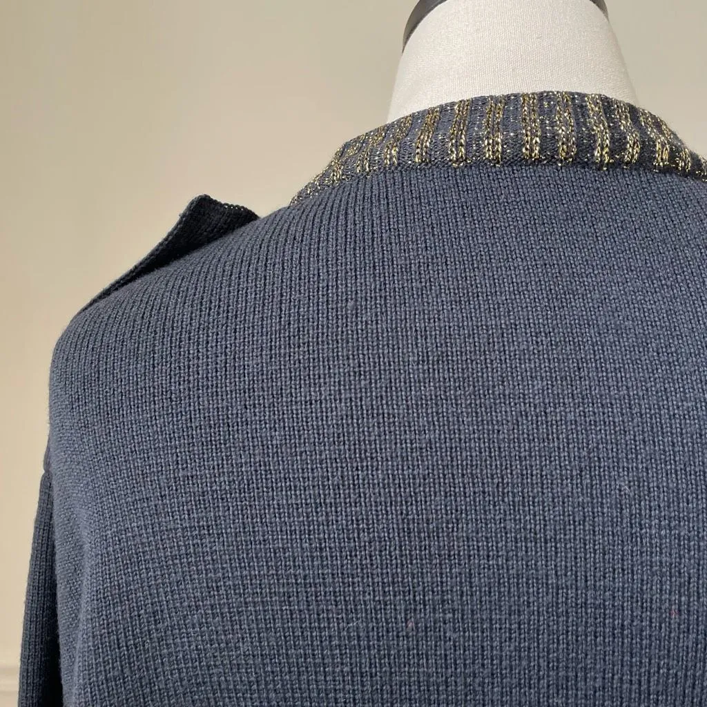 Barra of Italy Wool Blend Navy Blue Metallic Gold Military Style Button Cardigan Size M - Image 8