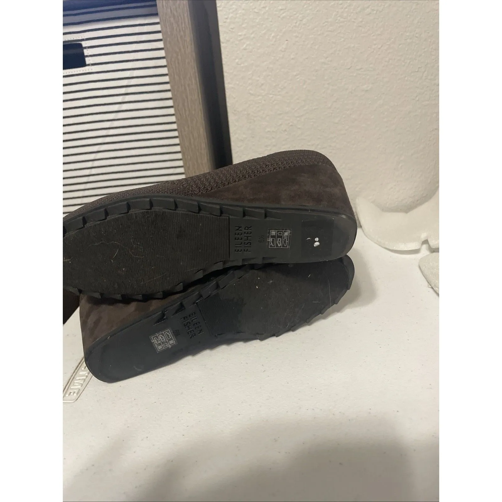 Eileen Fisher Kasana Chocolate Brown Knit Wedge Boots Mesh Stretch VNC 6.5 - Image 7