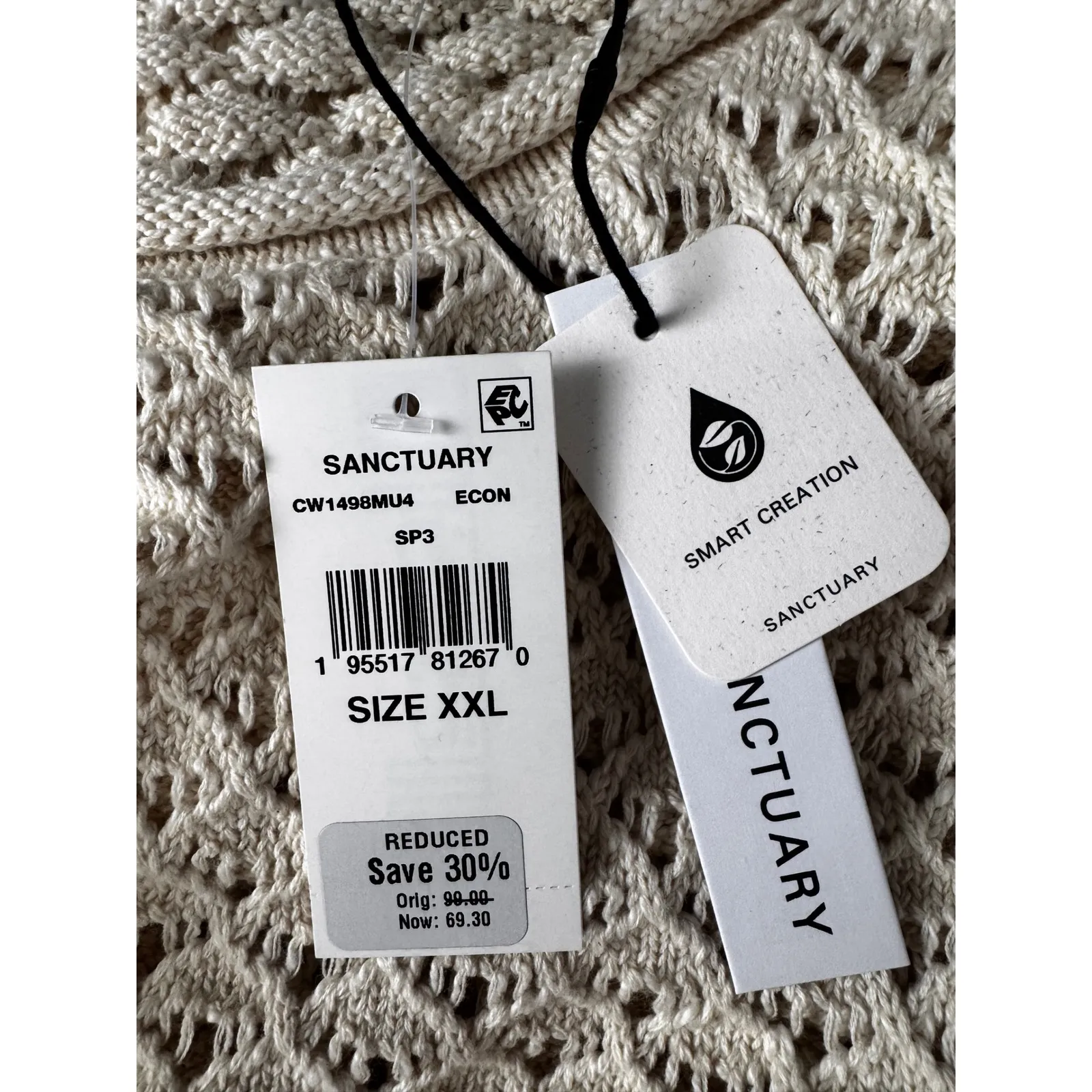 Sanctuary Cream Crochet Knit Sleeveless Mini Dress Size XXL - Image 8