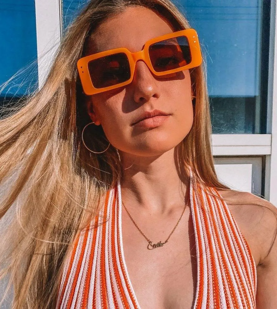Orange & Pink Retro Rectangle Sunglasses - Image 3