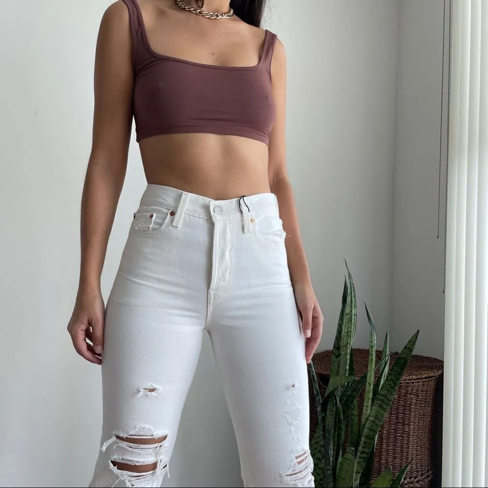 NWT Wedgie high rise distressed white cream jeans - Image 8