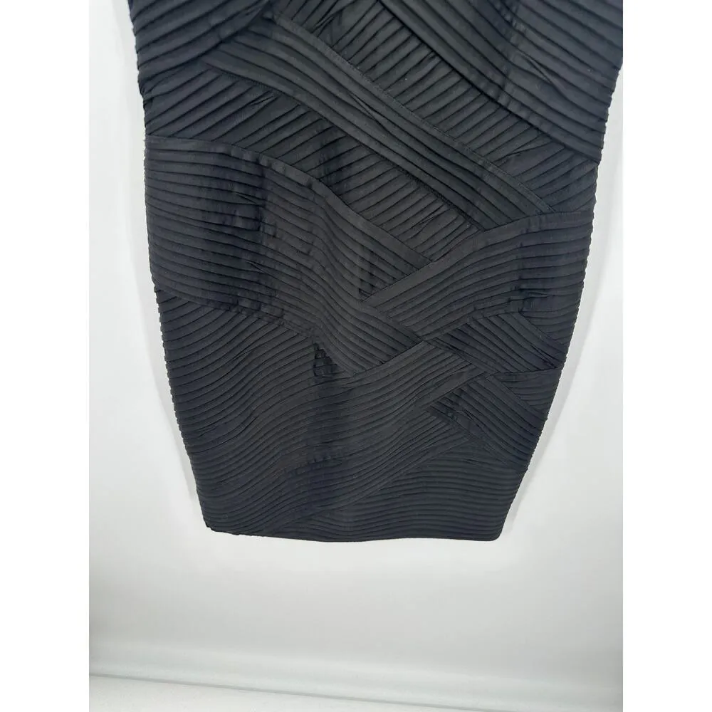 Tadashi Shoji Black Cocktail Dress Basket Weave Pleat Cocktail Party Fitted Sz L - Image 3