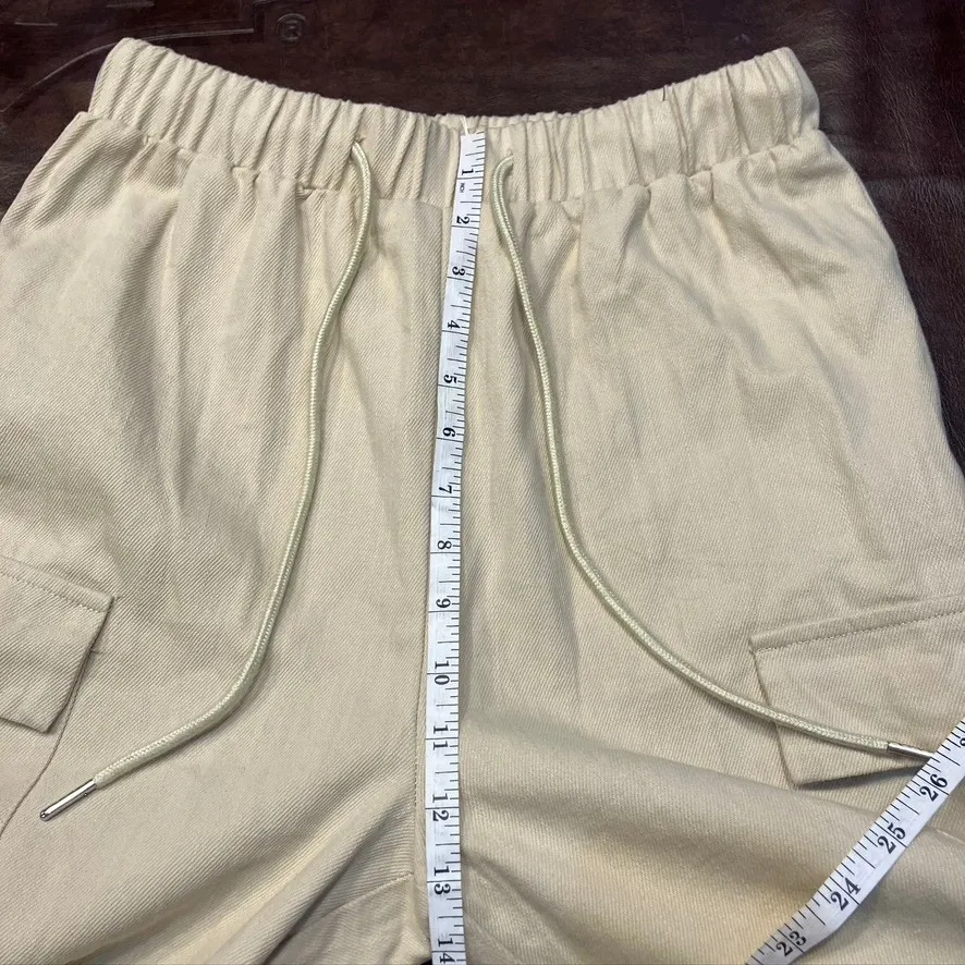 Crescent Cargo Pants Womens‎ Small Drawstring Elastic Waist Beige Cotton - Image 13