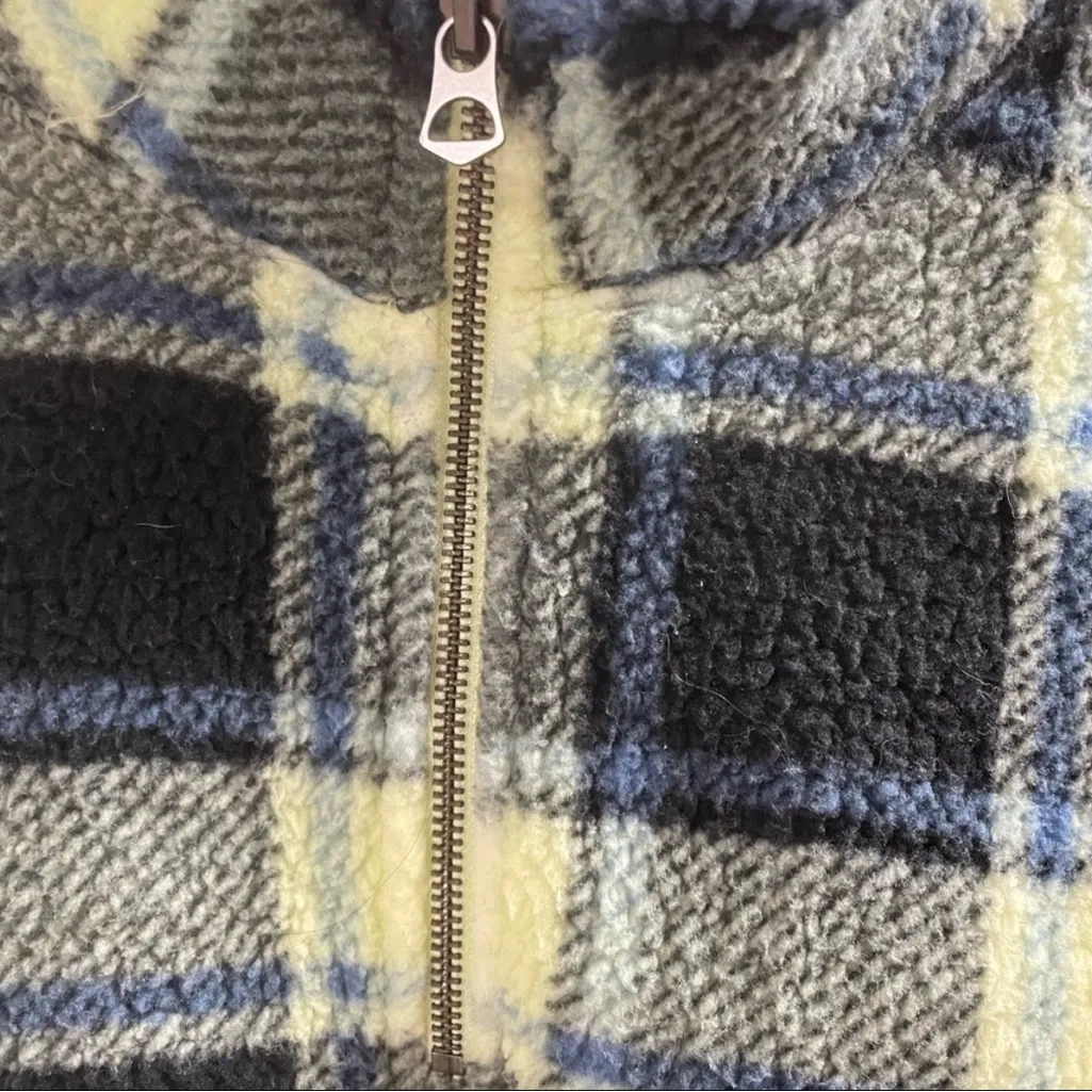 American Eagle Cropped Plaid Sherpa Pullover Fleece 1/4 Zip Green Medium - Image 7