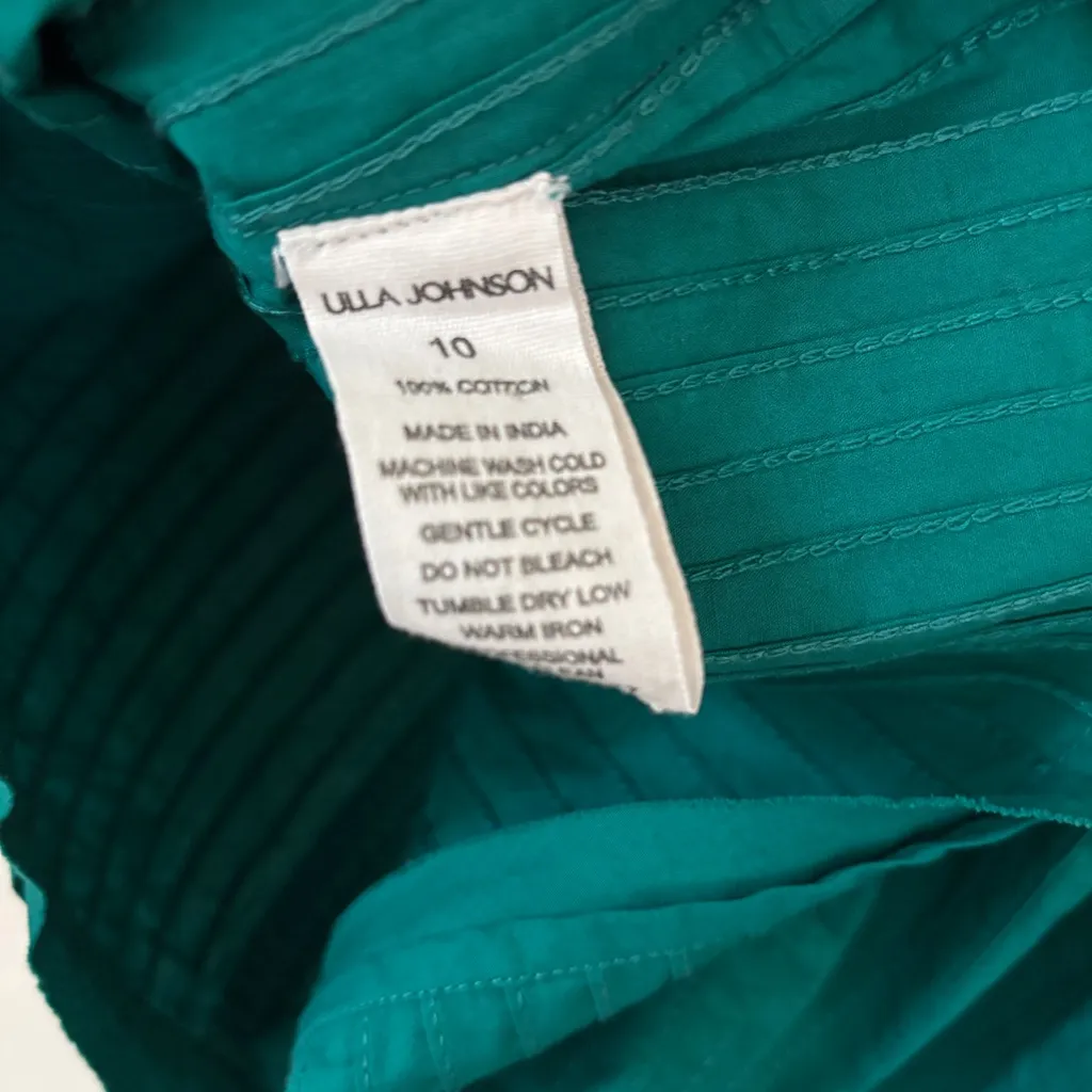 ULLA JOHNSON Concetta Blouse Verdigris Green Peasant Blouse Puff Sleeve Size 10 - Image 11