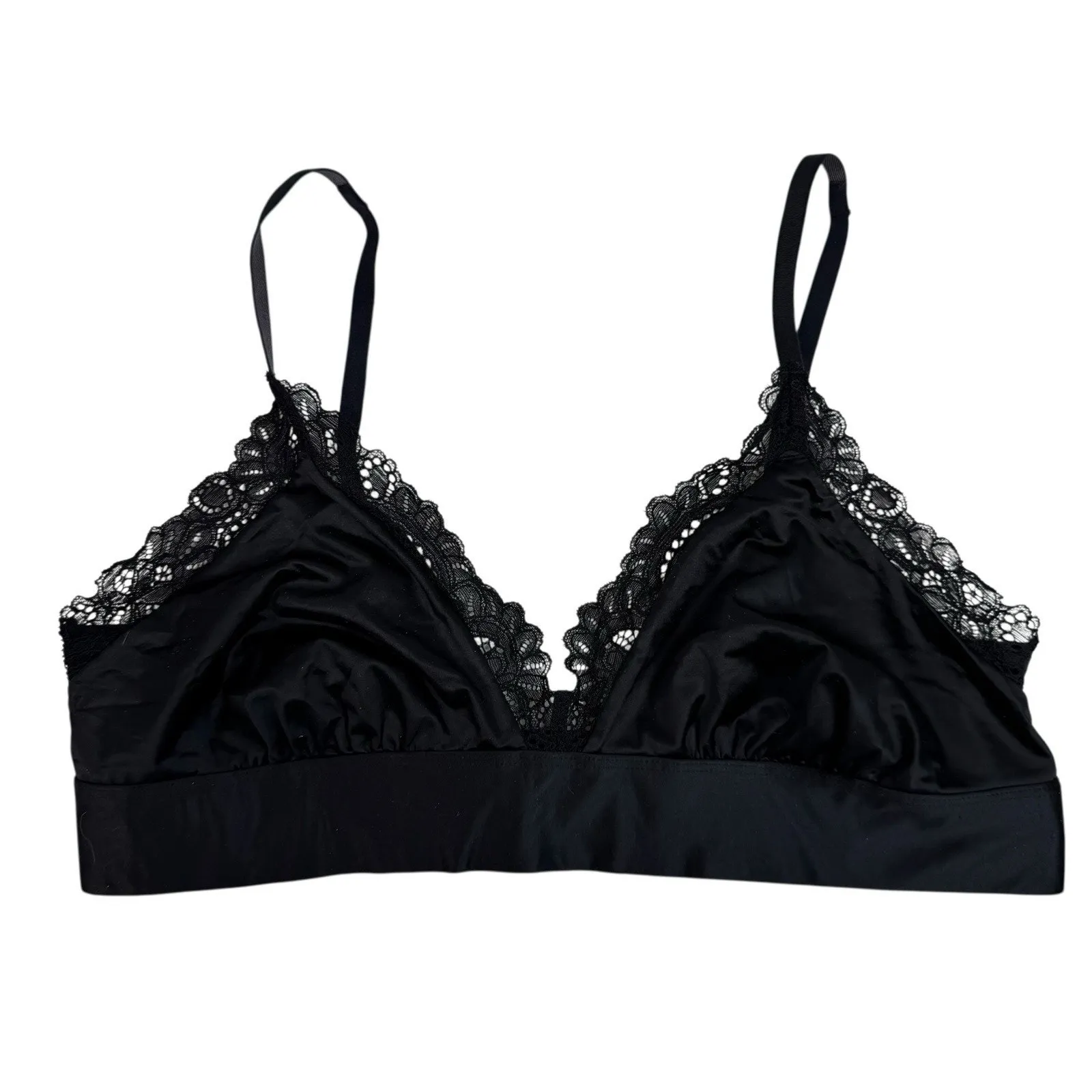 Soma L Large Stretch Satin Luster Bralette with Lace Black Wireless Wire Free - Image 3