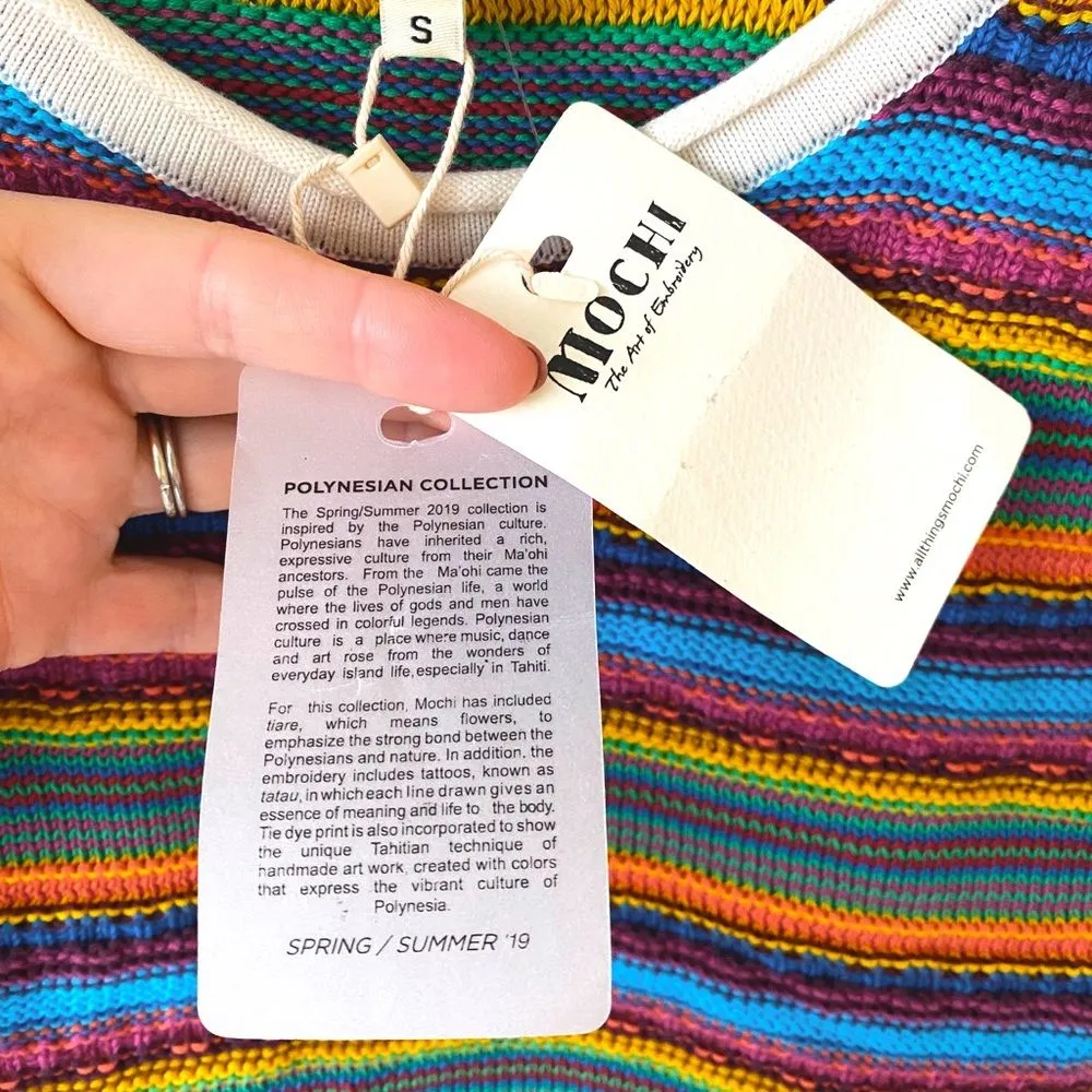 All Things Mochi NWT Knit Strappy Tank Top Rainbow Stripe Tassels Boho Festival Blue - Image 8