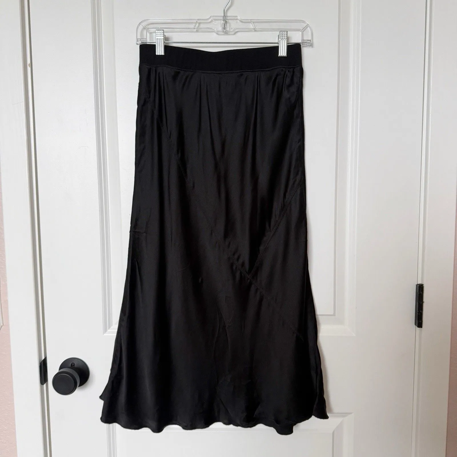 ATM Anthony Thomas Melillo Black Silk Midi Skirt Size Small Quite Luxury Sleek - Image 3
