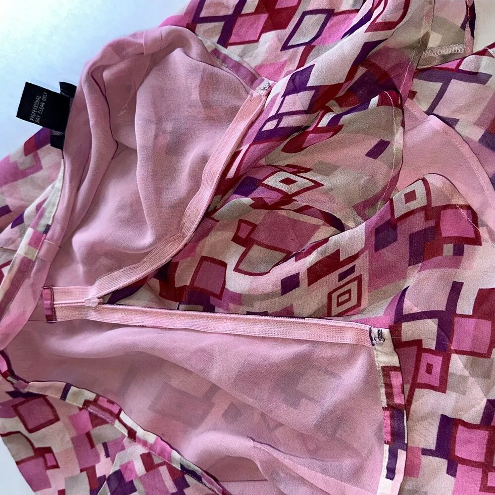 Y2K Willi Smith Silk Midi Slip Skirt 12P | Retro Groovy Geometric Pink Fairycore - Image 8