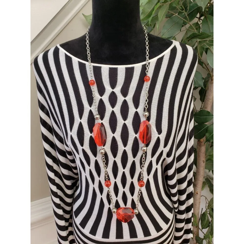 Worthington Women Black & White 100% Rayon Round Neck Long Sleeve Sweater Medium - Image 2