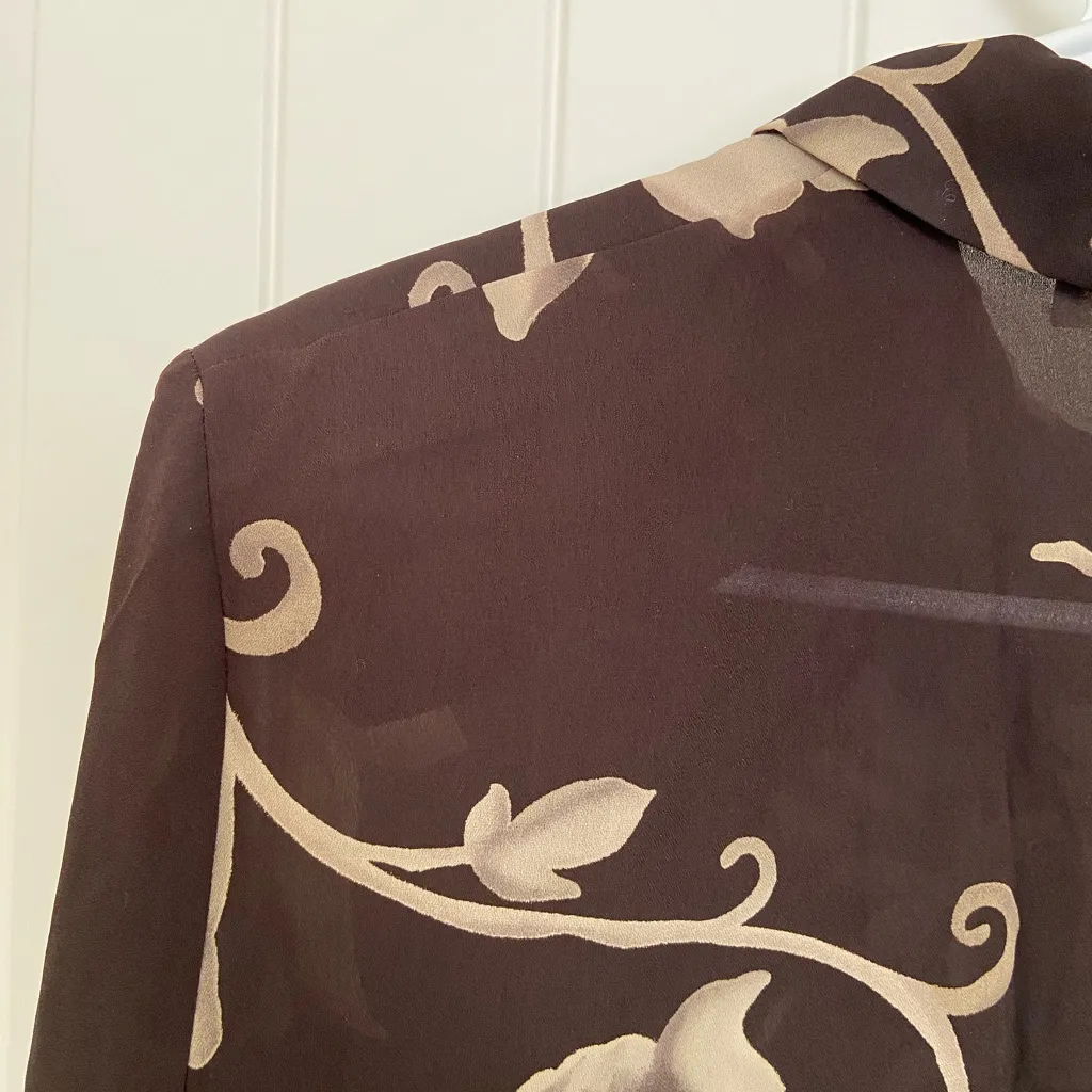 EUC Vintage Josephine Chaus women’s brown tan floral sheer button‎ down shirt 10 - Image 7