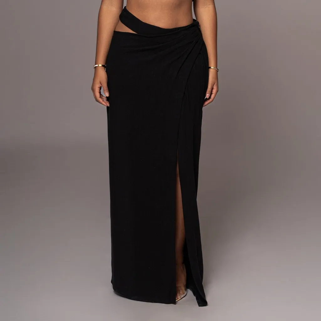JLUXLABEL Black Maxi Skirt with High Slit - Image 5