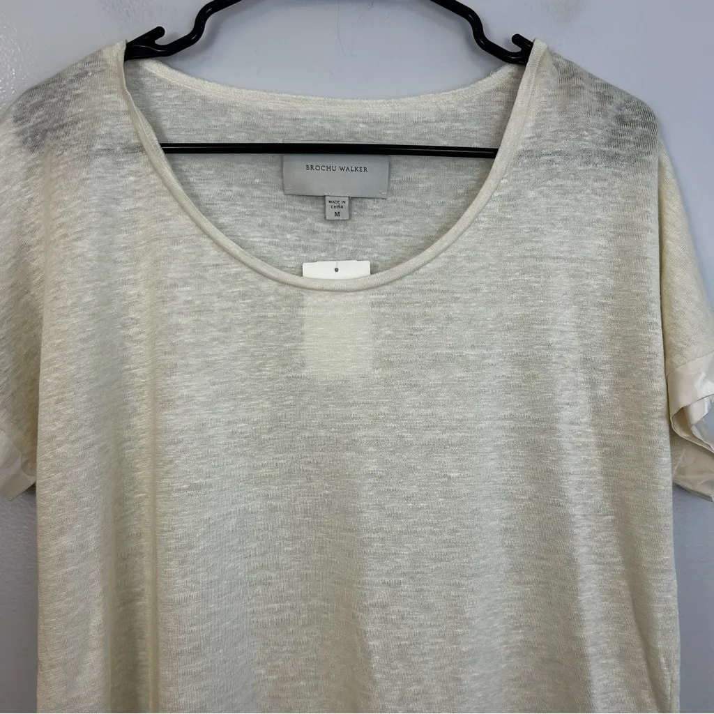 NWT Brochu Walker Linen/Silk Ivory Lightweight Short Sleeve Pullover Top Medium - Image 2
