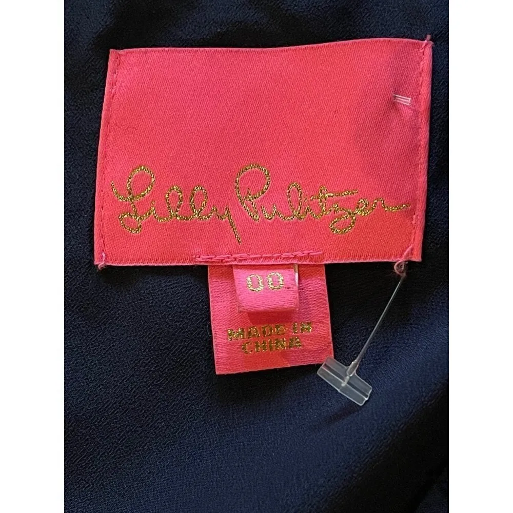 Lilly Pulitzer True Navy Tanzanian Flounce Sleeve Sheath Dress Size 00‎ - Image 10