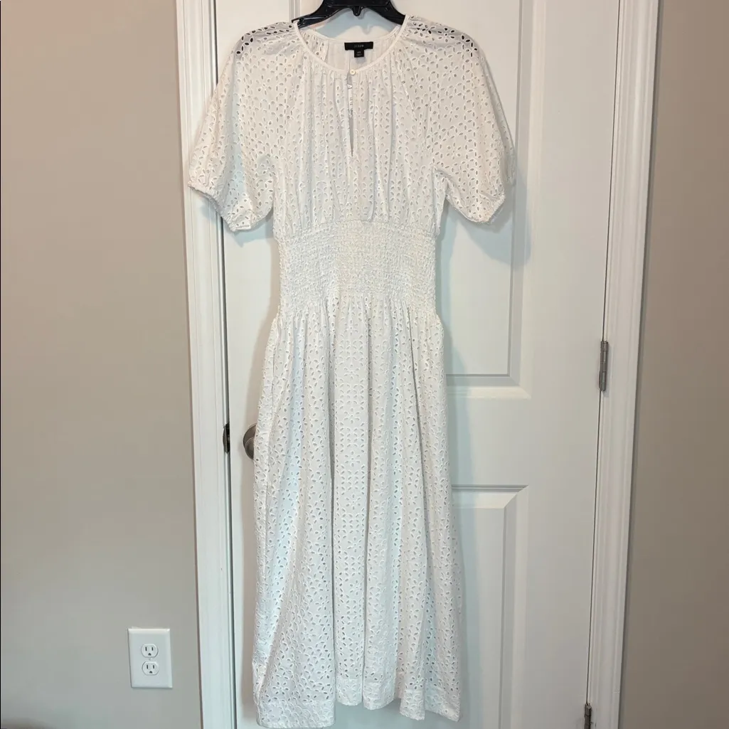 J. CREW Provence Smocked-Waist Midi Dress in Eyelet XS - Image 3