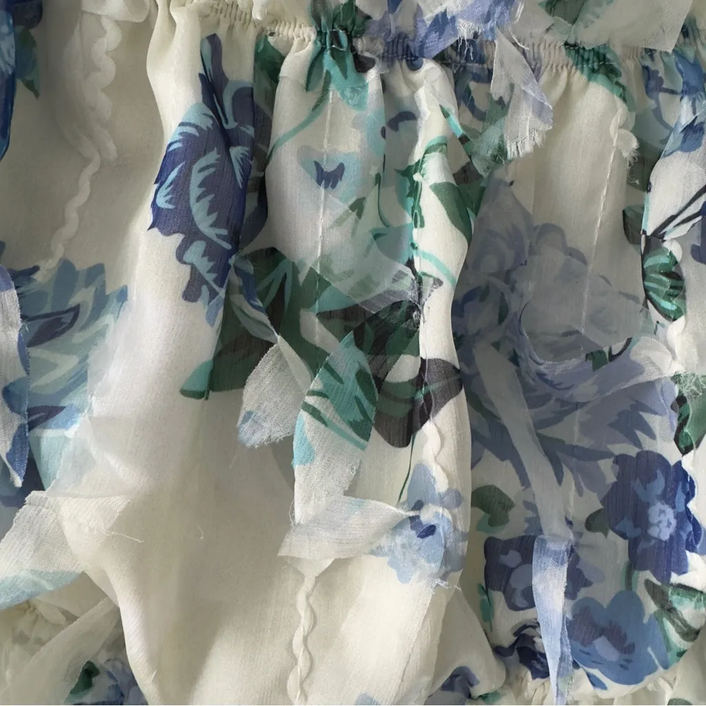 Shein Floral Off-Shoulder Ruffle Top Long Sleeve Cropped Crop Frilly Spring EUC - Image 7