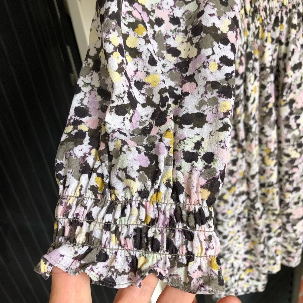 Theory 100% Silk Crepe Mini Dress Fit and Flare‎ multi color Floral Size M - Image 7