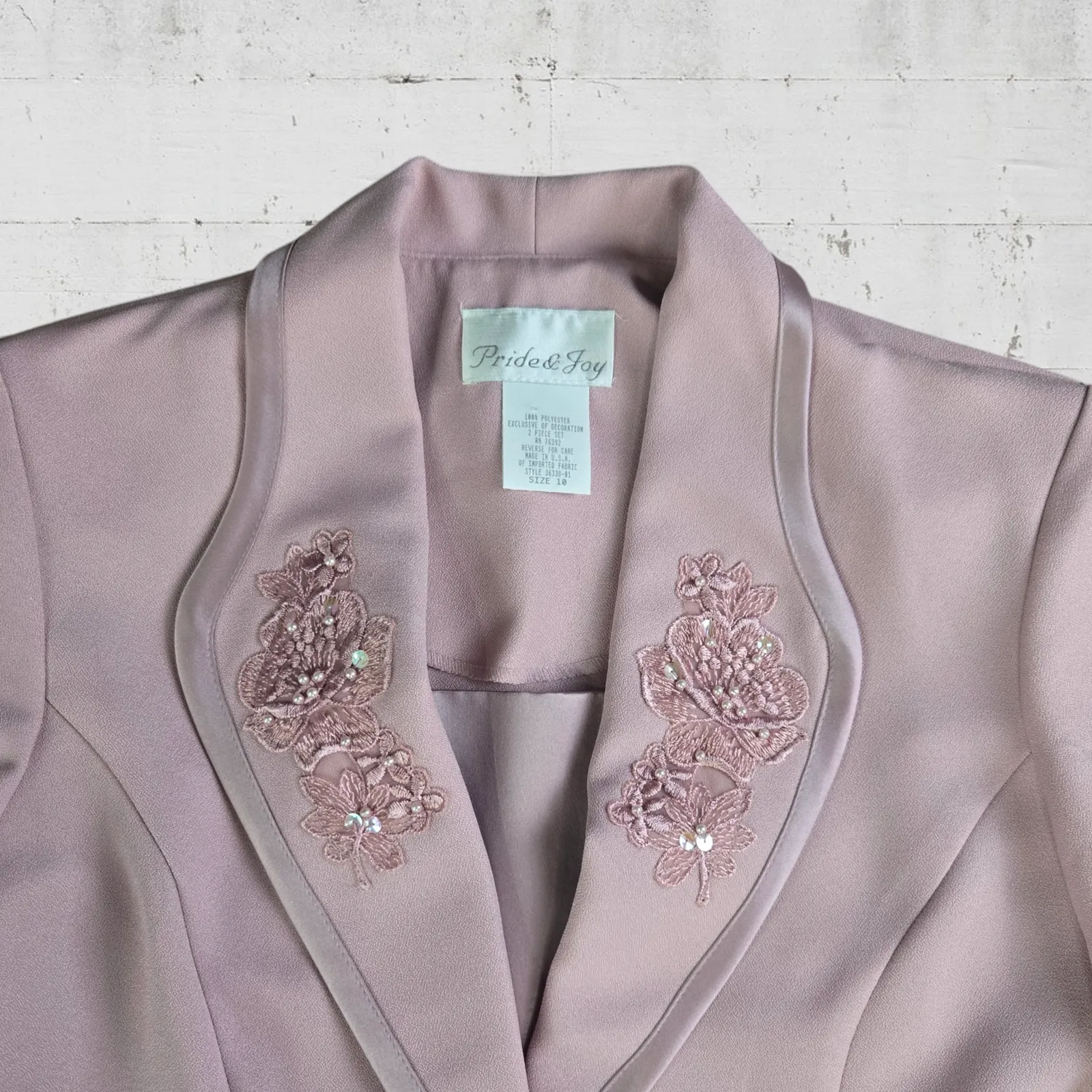 70s Vintage Powder Pink Embellished USA Made Blazer Maxi Skirt Set Size 10 - Image 3