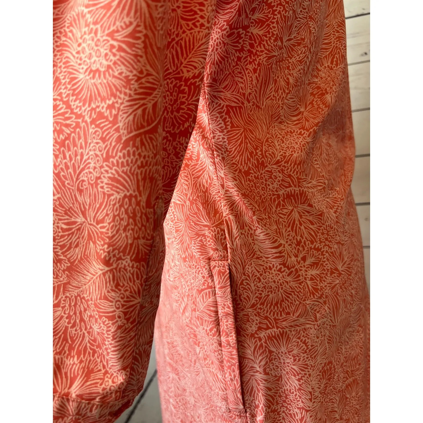 Title Nine Dress Small Botanical Shirtdress Nimblene Zip Pocket TN-200983 Orange - Image 15