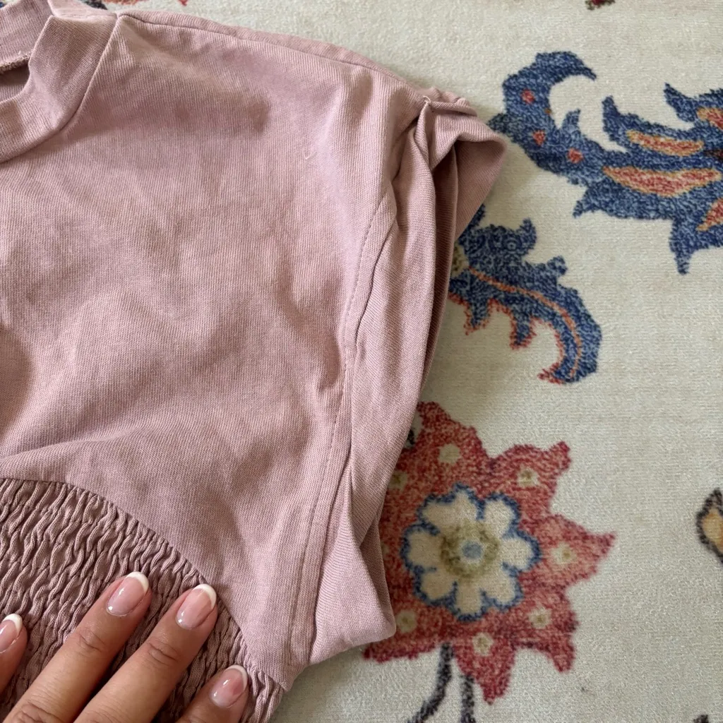 MABLE Light Mauve Nissa Smocked Short Sleeve Top Large Cropped Purple - Image 6