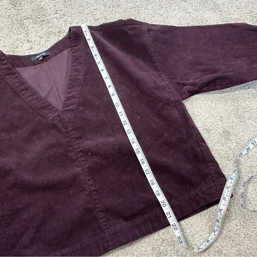 Madewell Women’s Waffle-Knit Relaxed V-Neck Top Longsleeve in Black Iris Size XL - Image 15