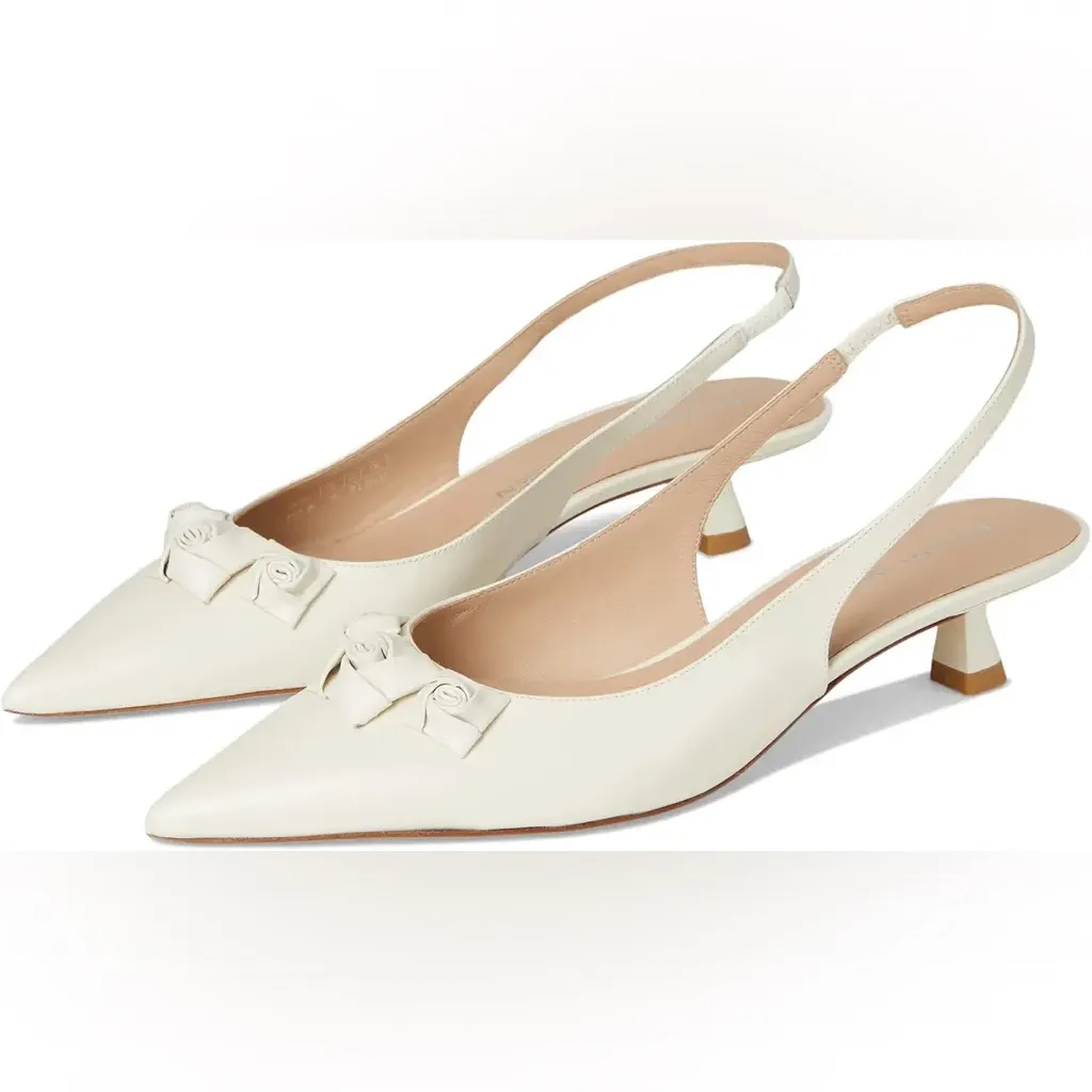 NEW NIB Stuart Weitzman Rosie 35 Appliquéd Pointed Toe Slingback Pumps Cream - Image 2