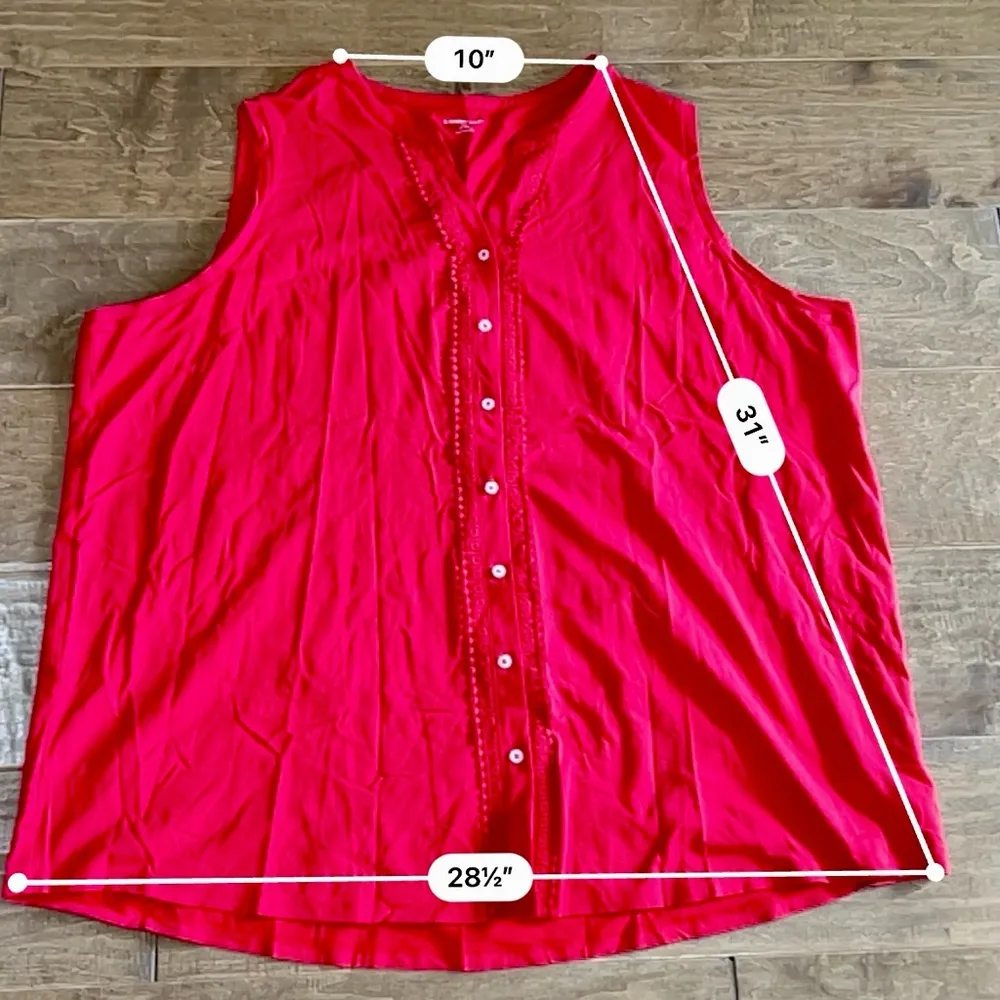Lands’ End Women’s Plus Size Sleeveless Button Down Crochet Detail Red 3X EUC - Image 5