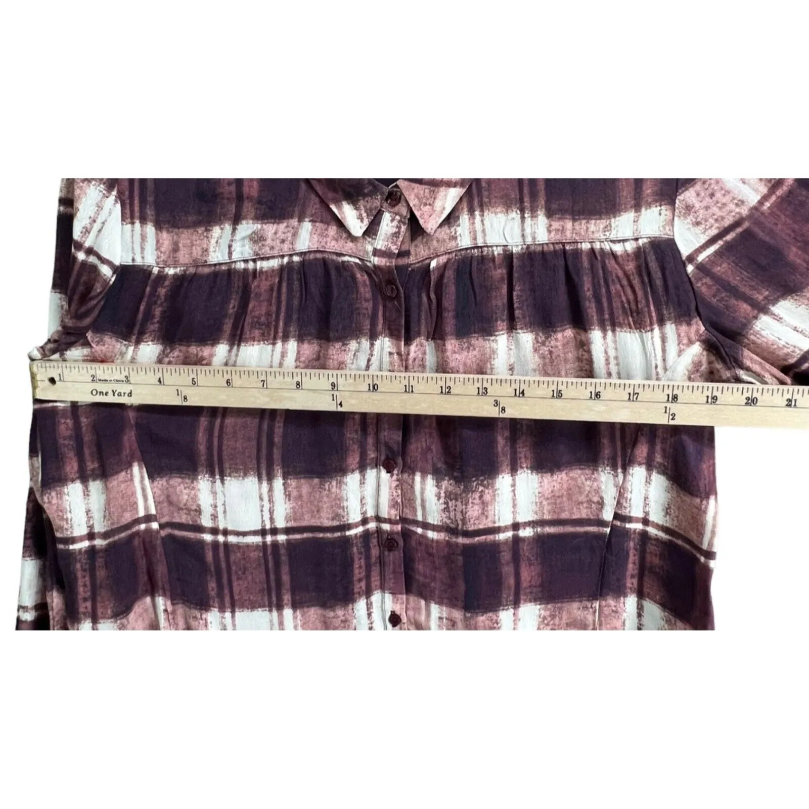 Garnet Hill Tunic Top Women 6 Purple Plaid Crepe Popover Shirt Casual Cottage - Image 7