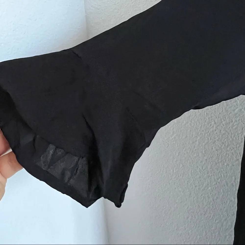 Zara Trafaluc Black Layered Semi Sheer Dress Beaded Collar Statement Sleeve US S - Image 11