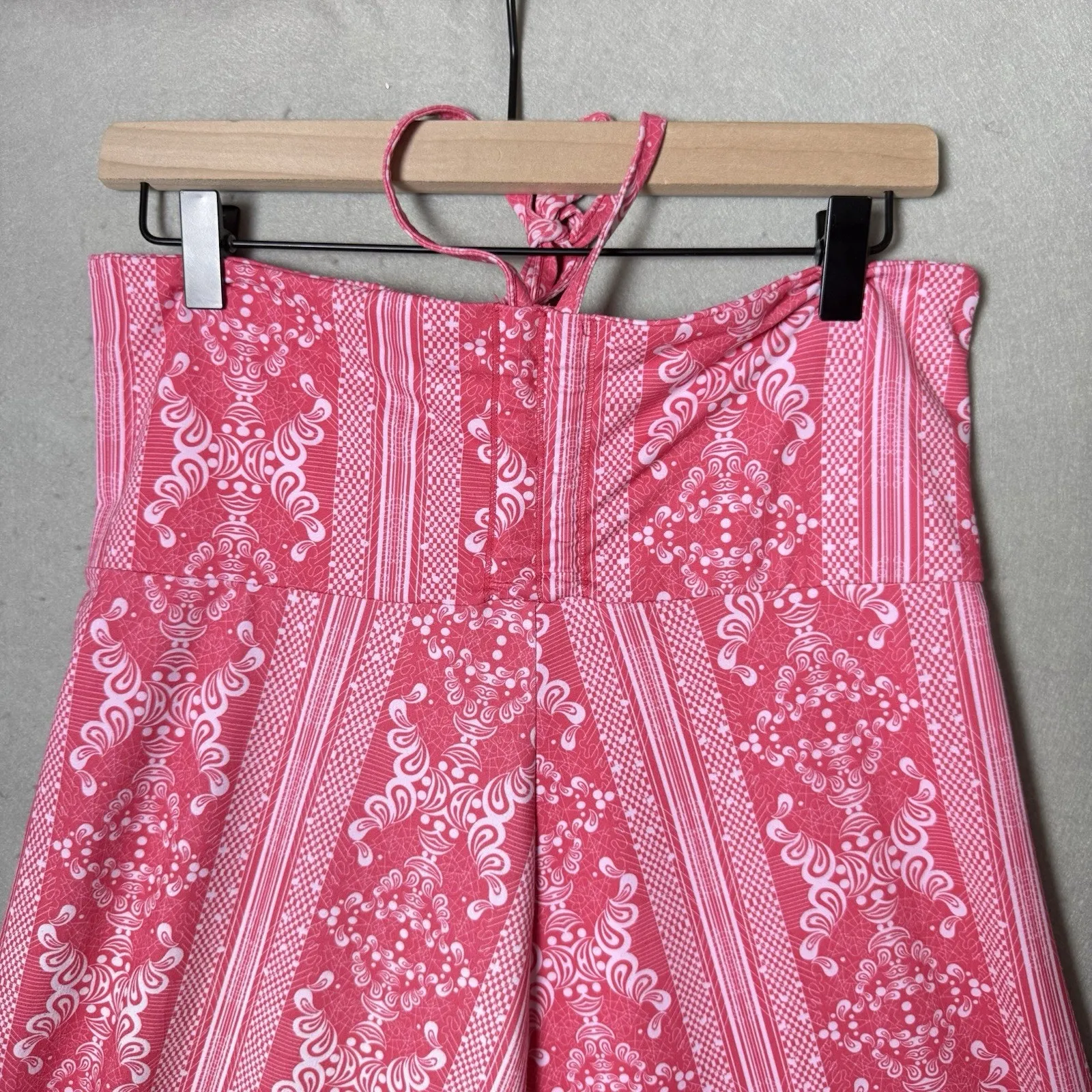 Freedom Trail By Kyodan Midi High Low Haltar Dress Neon Pink Floral Drawstring M Size M - Image 3